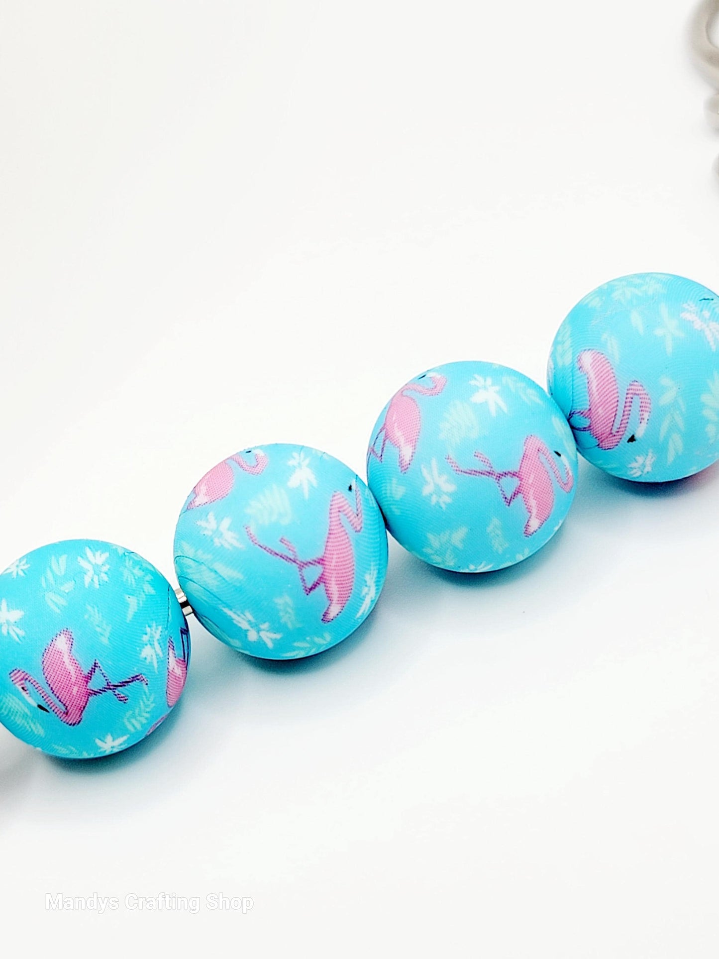 15mm Printed Blue & Pink Flamingo Print Silicone Bead – Tropical Round Beads for Pens & Wristlets