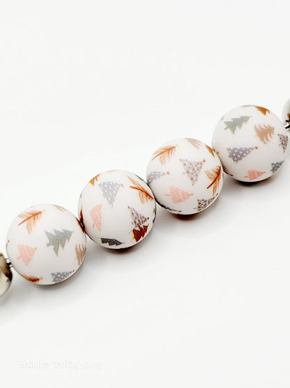 15mm Printed Bohemian Christmas Tree Silicone Beads – Round Holiday Beads for Pens & Wristlets