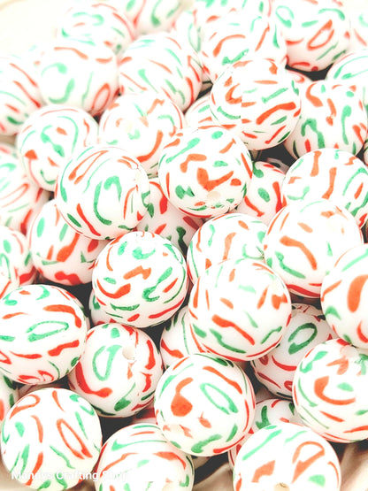 15mm Printed Red & Green Confetti Print Silicone Beads – Christmas Round Beads for Pens & Wristlets
