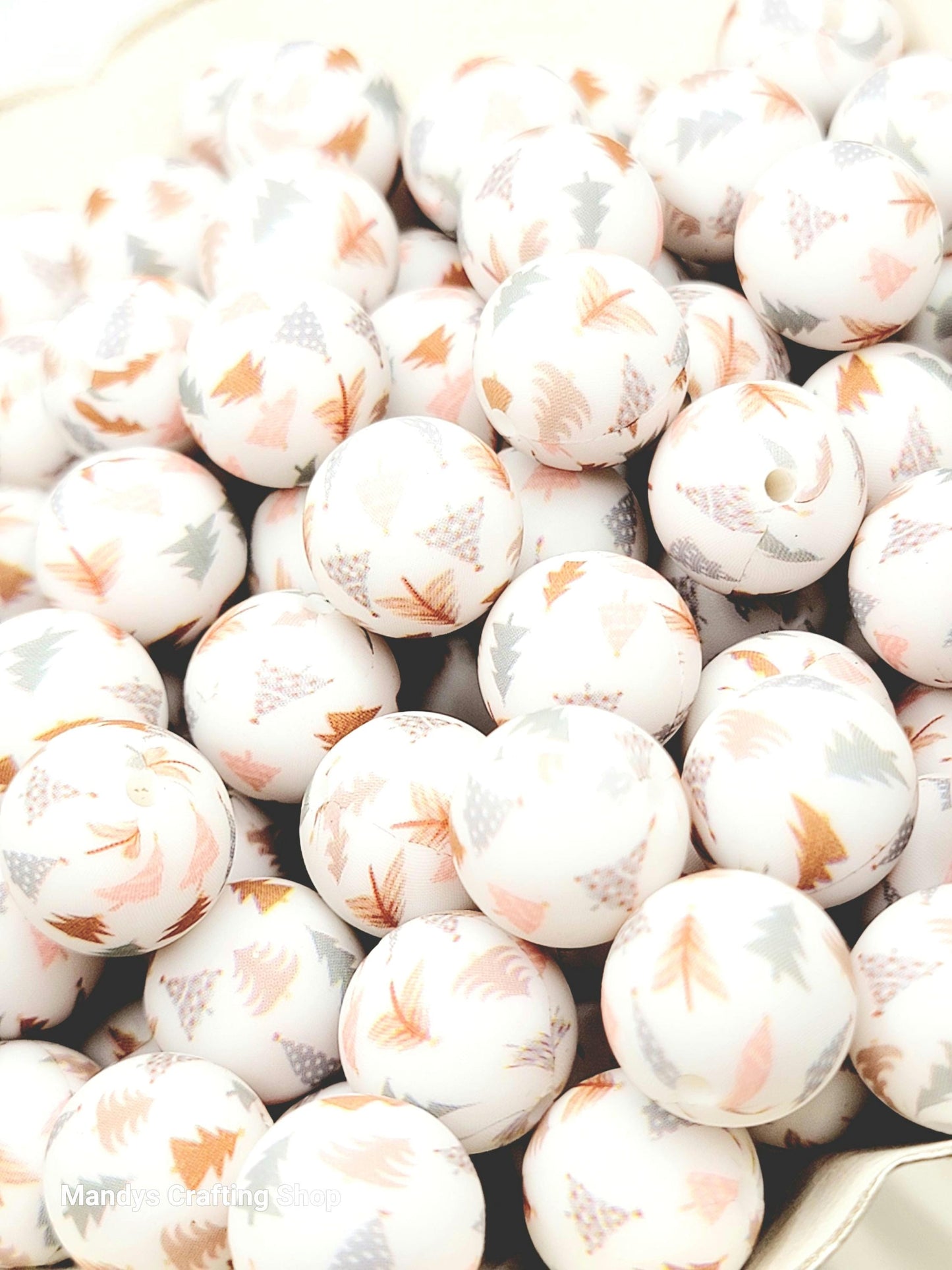 15mm Printed Bohemian Christmas Tree Silicone Beads – Round Holiday Beads for Pens & Wristlets