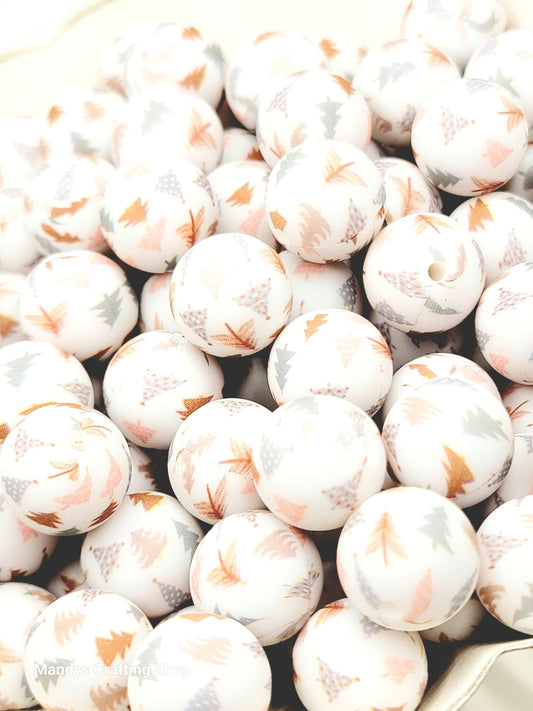 15mm Printed Bohemian Christmas Tree Silicone Beads – Round Holiday Beads for Pens & Wristlets