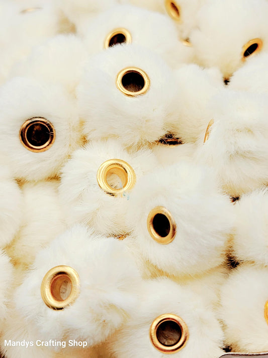 Cream Faux Fur Beads – Fuzzy Pom Pom Spacer Beads for Pens, Keychains & DIY Crafts (Set of 10)