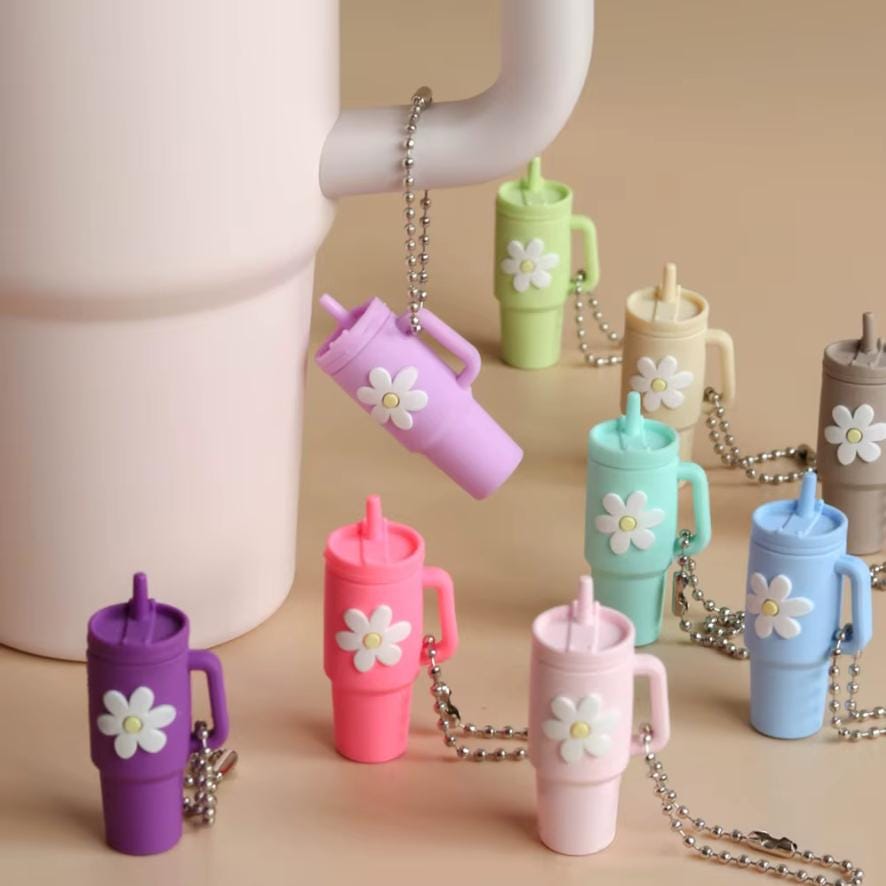 Mini Tumbler Keychain – Cute Flower Cup Wristlet Charm