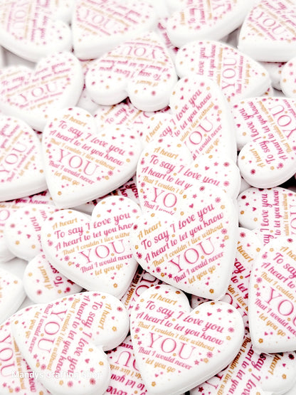 Valentine’s Day Heart Focal Bead – “A Heart to Say I Love You” Printed Silicone Pen Bead (Set of 2)