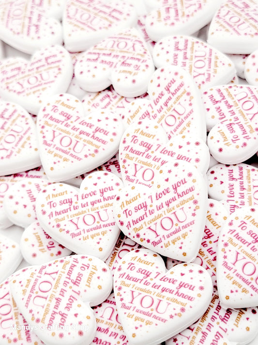 Valentine’s Day Heart Focal Bead – “A Heart to Say I Love You” Printed Silicone Pen Bead (Set of 2)