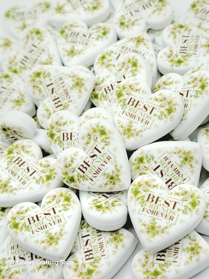 Best Friends Forever Green Floral Heart Focal Bead – Printed Silicone Friend Pen Bead (Set of 2)
