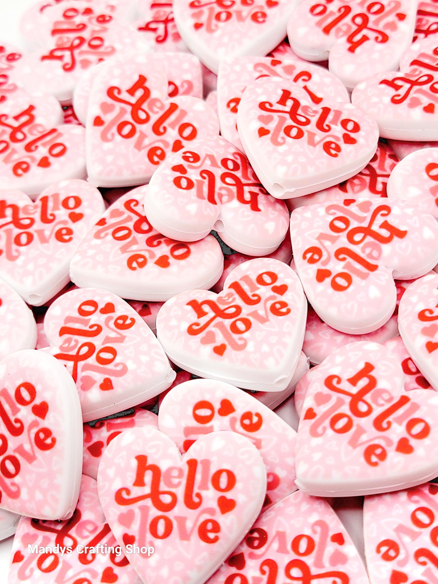 Hello Love Valentine Heart Focal Bead – Printed Silicone Pen & Keychain Bead (Set of 2)