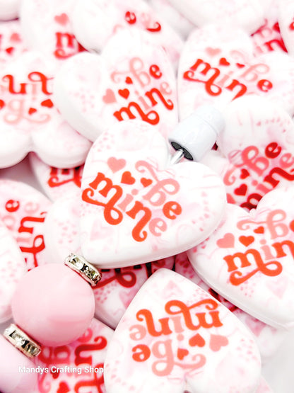 Be Mine Valentine Heart Focal Bead – Printed Silicone Pen & Keychain Bead (Set of 2)