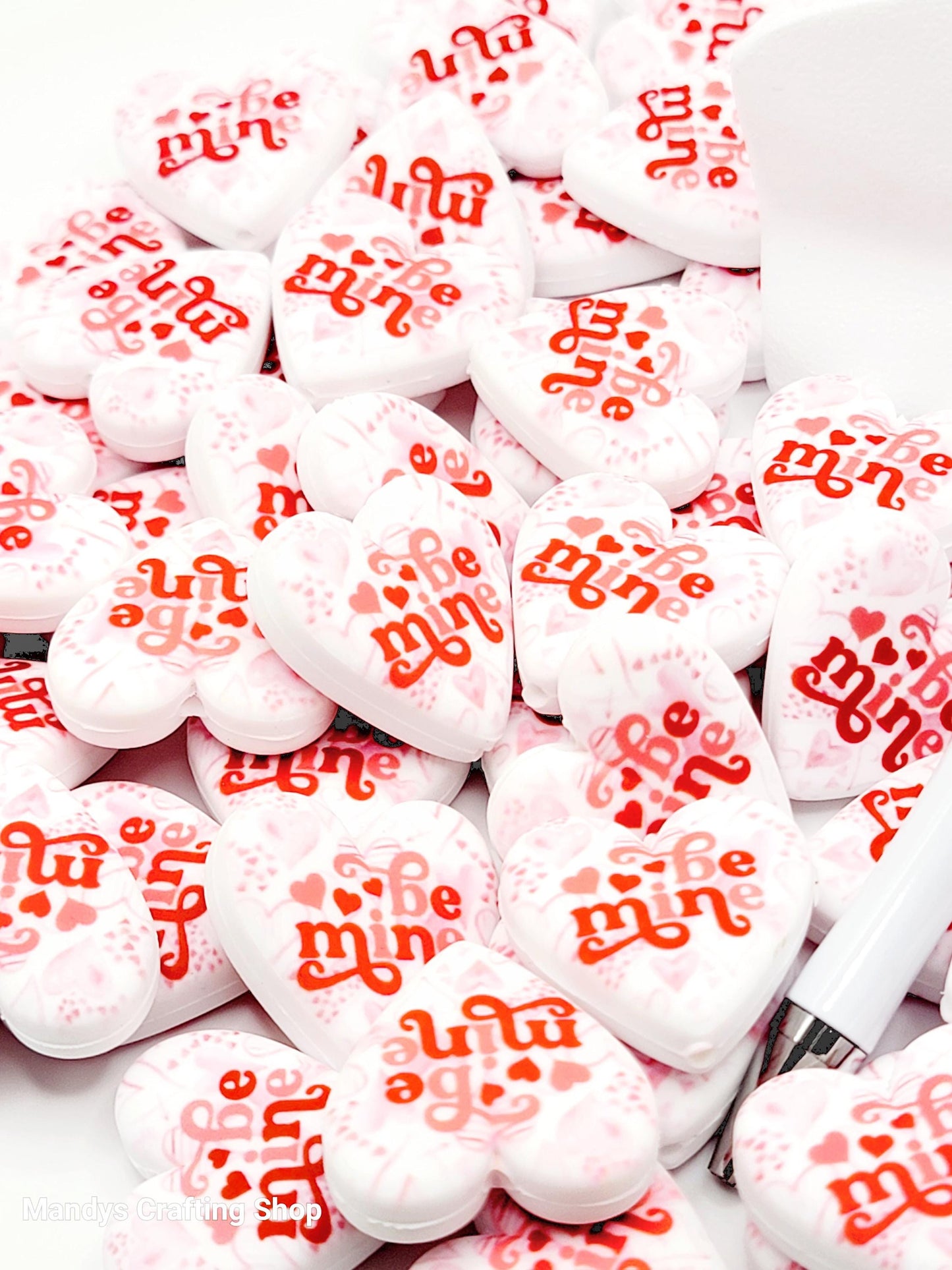 Be Mine Valentine Heart Focal Bead – Printed Silicone Pen & Keychain Bead (Set of 2)
