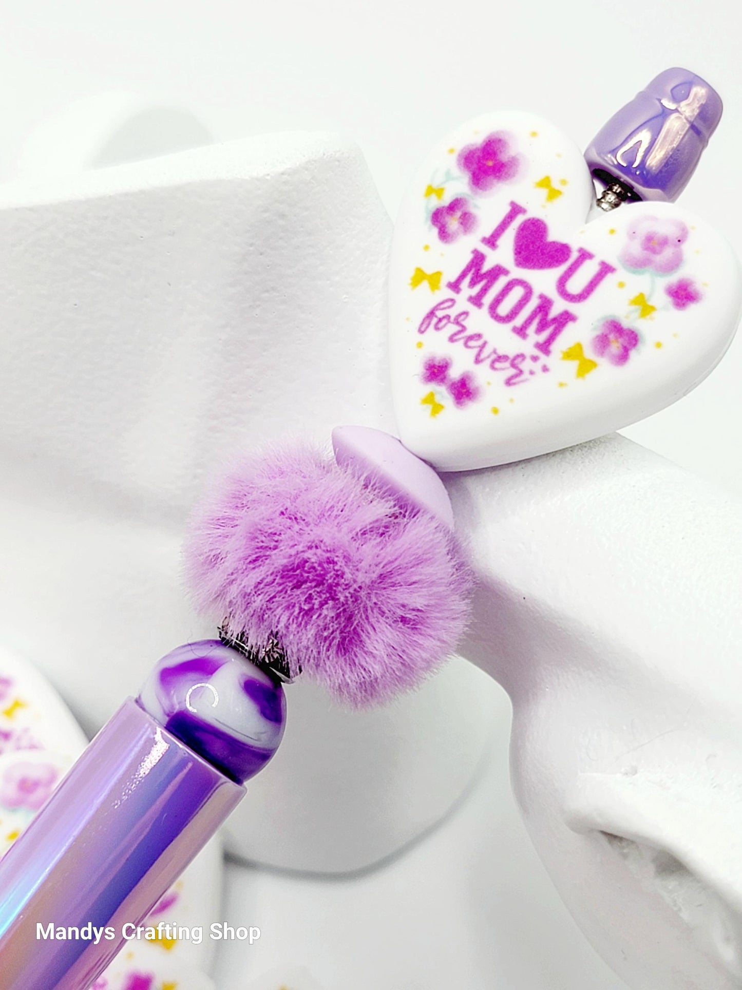 I Love You Mom Forever Heart Focal Bead – Mother’s Day Printed Silicone Pen & Wristlet Bead (Set of 2)