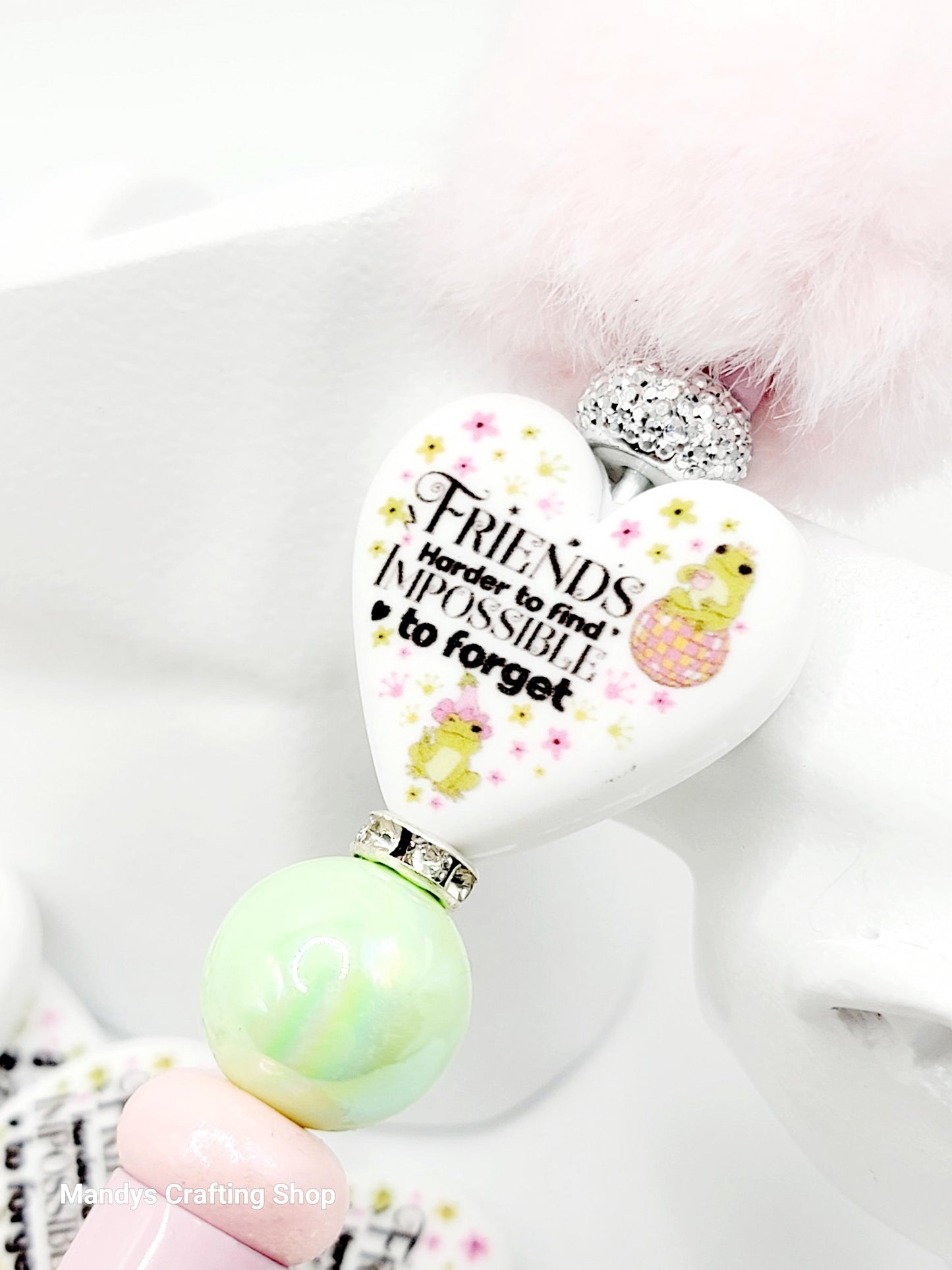 Frog Friends Heart Focal Bead – “Harder to Find, Impossible to Forget” Printed Silicone Pen Bead (Set of 2)