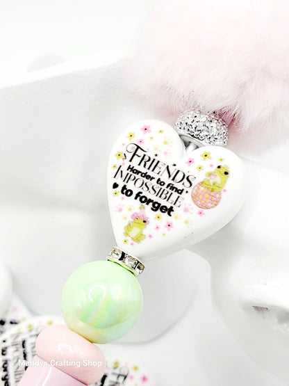 Frog Friends Heart Focal Bead – “Harder to Find, Impossible to Forget” Printed Silicone Pen Bead (Set of 2)