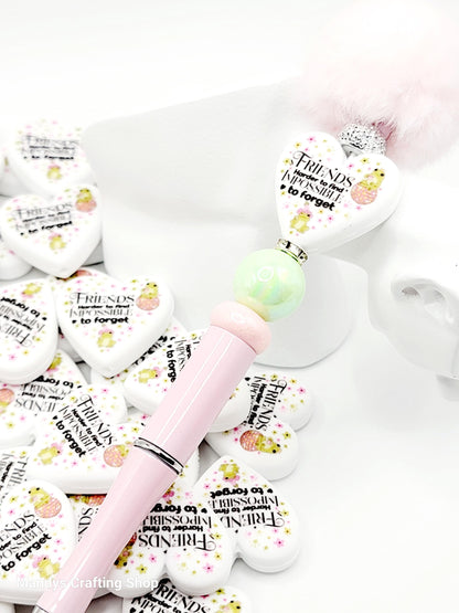 Frog Friends Heart Focal Bead – “Harder to Find, Impossible to Forget” Printed Silicone Pen Bead (Set of 2)