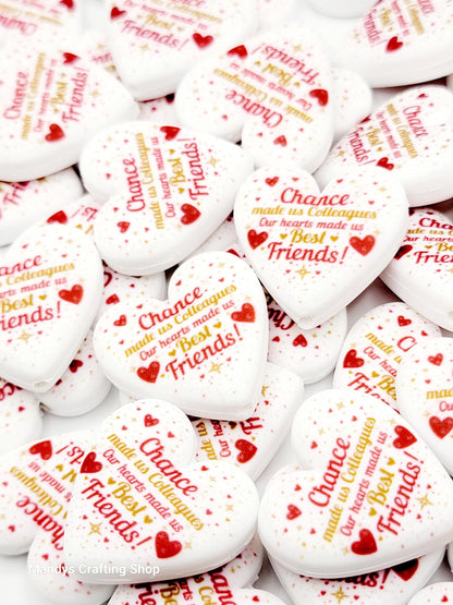 Coworker Heart Focal Bead – “Chance Made Us Colleagues” Printed Silicone Pen Bead (Set of 2)