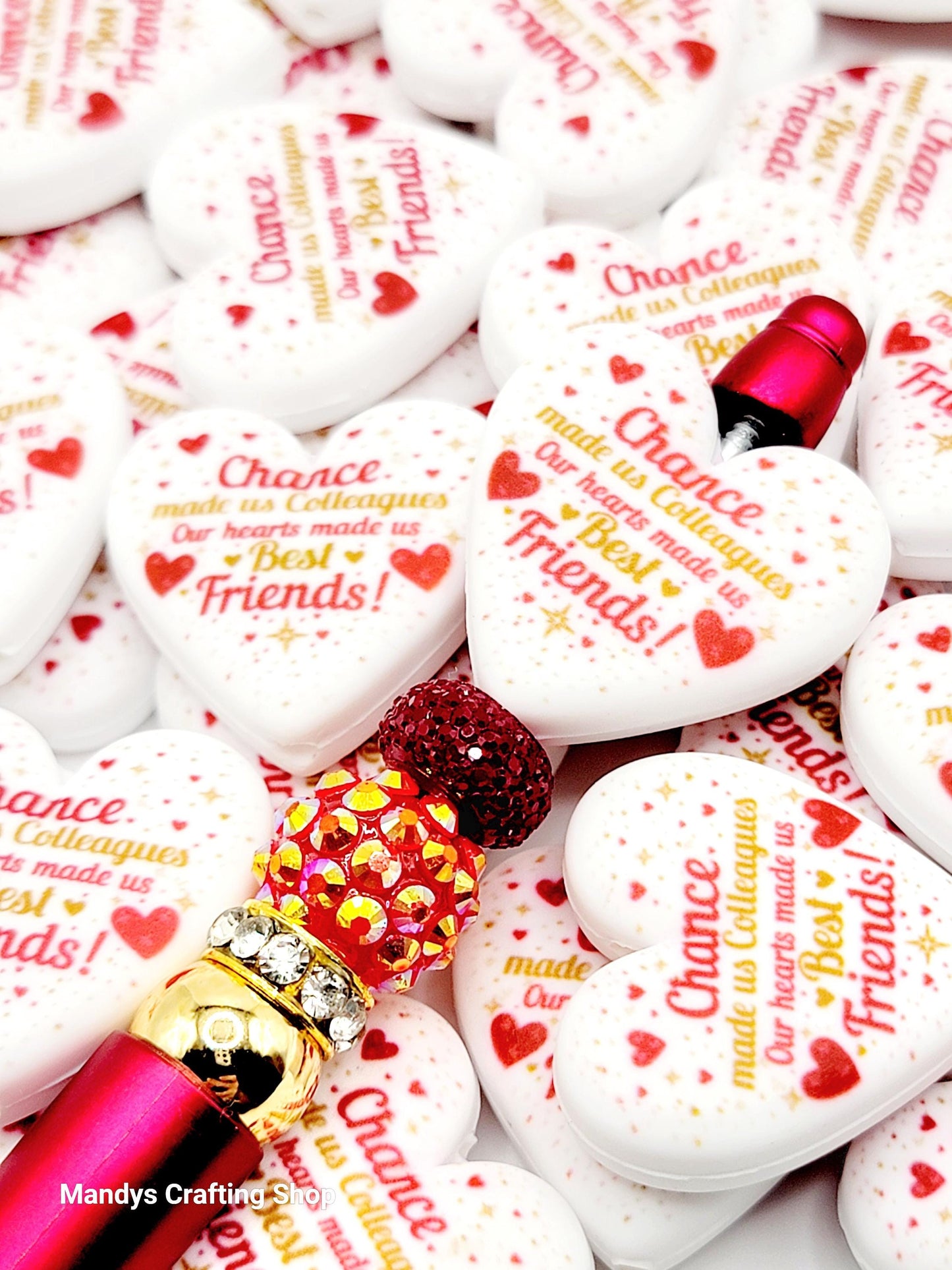 Coworker Heart Focal Bead – “Chance Made Us Colleagues” Printed Silicone Pen Bead (Set of 2)