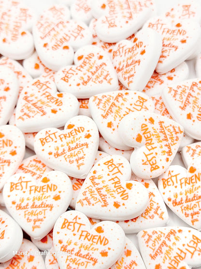 Friends That Become Sisters Heart Focal Bead – Printed Silicone Friend Pen Bead (Set of 2)