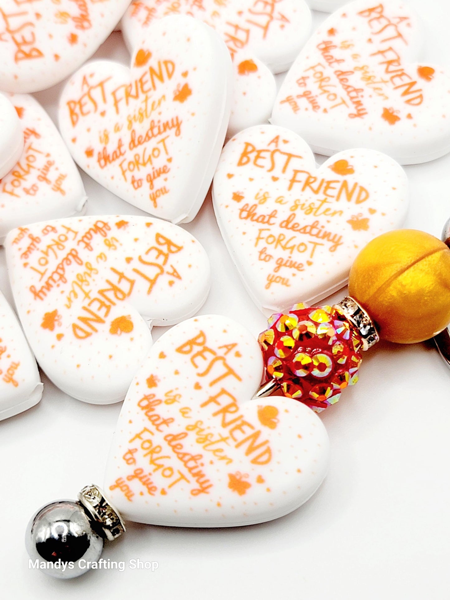 Friends That Become Sisters Heart Focal Bead – Printed Silicone Friend Pen Bead (Set of 2)