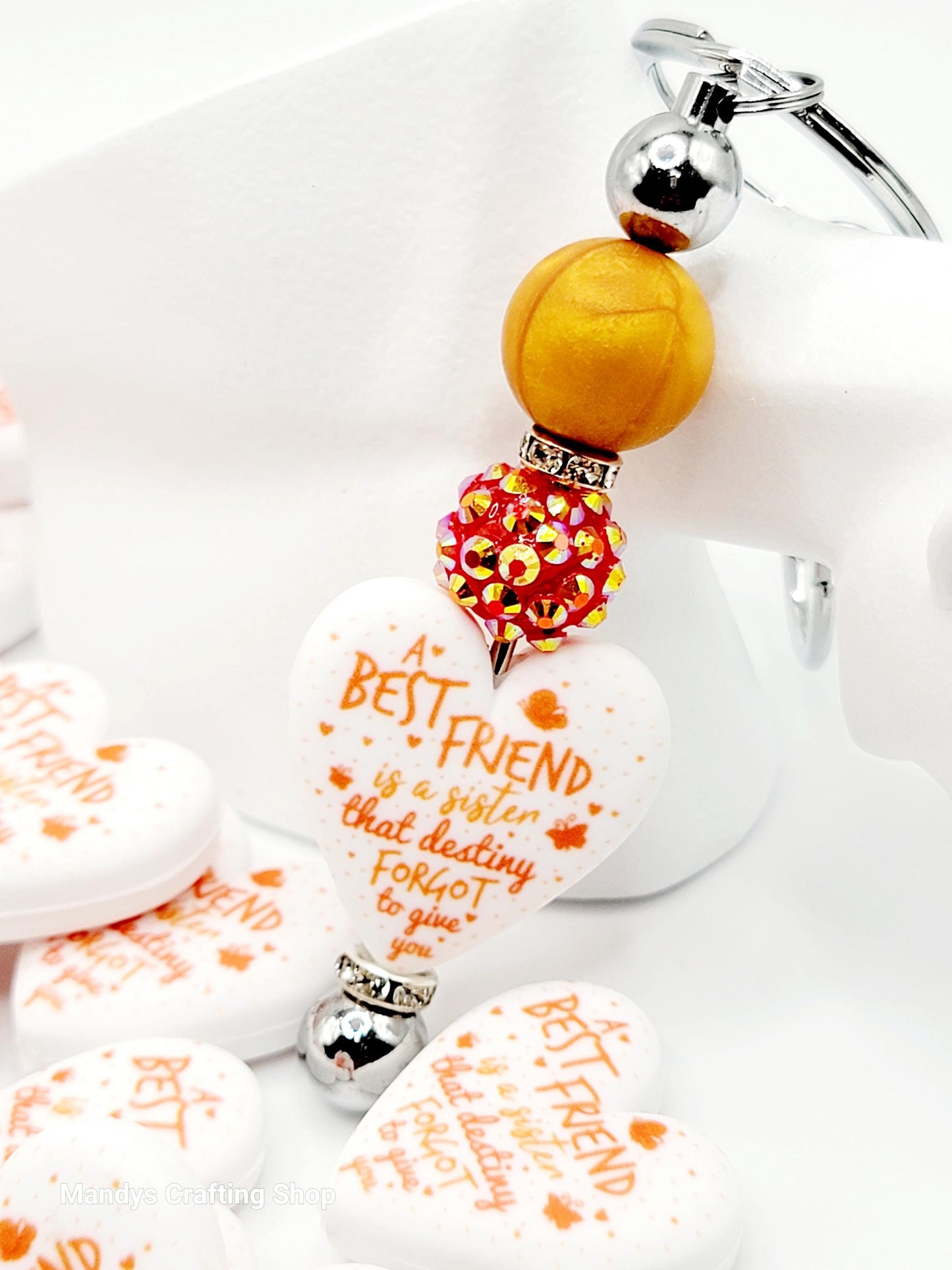 Friends That Become Sisters Heart Focal Bead – Printed Silicone Friend Pen Bead (Set of 2)