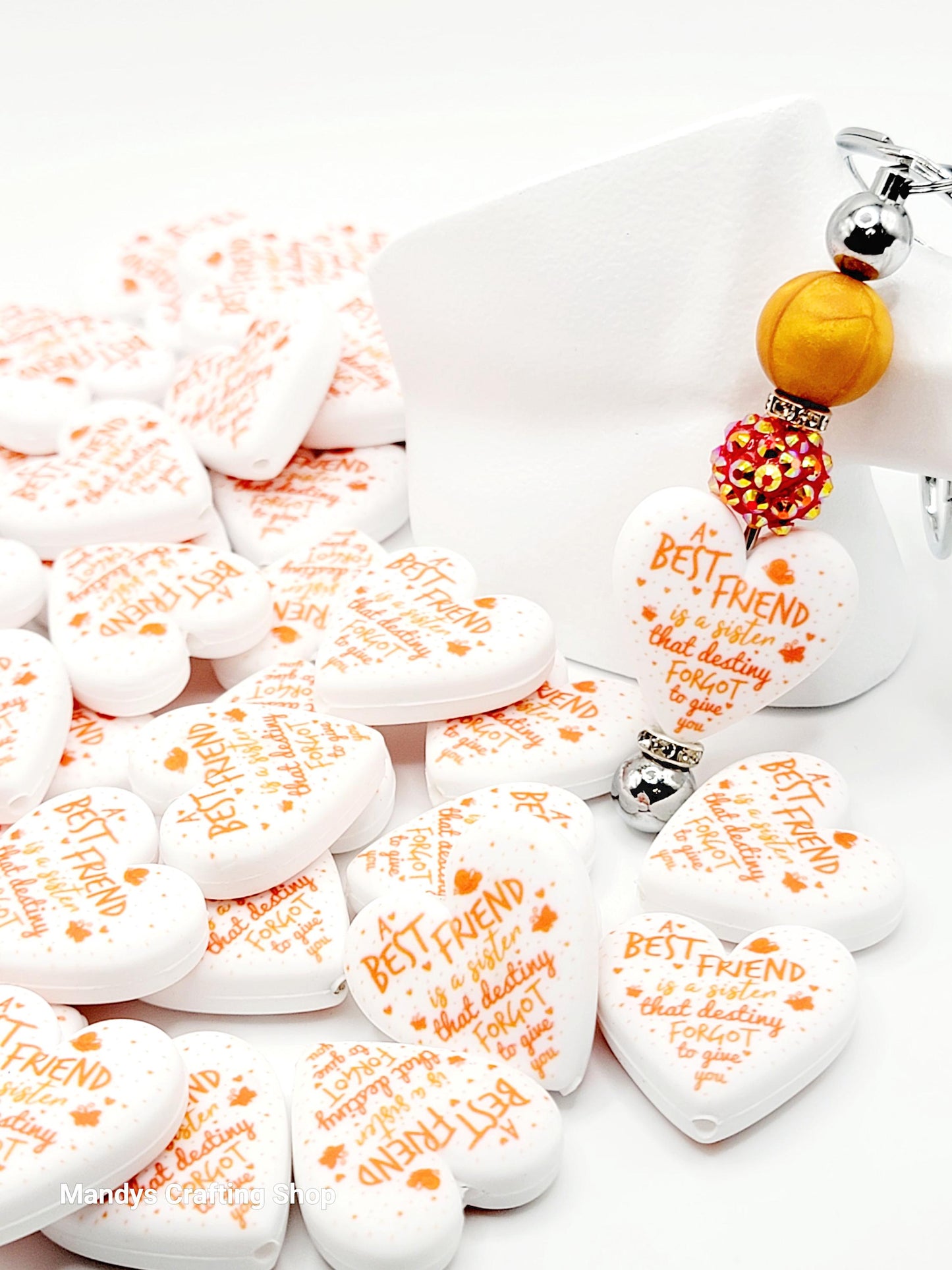 Friends That Become Sisters Heart Focal Bead – Printed Silicone Friend Pen Bead (Set of 2)