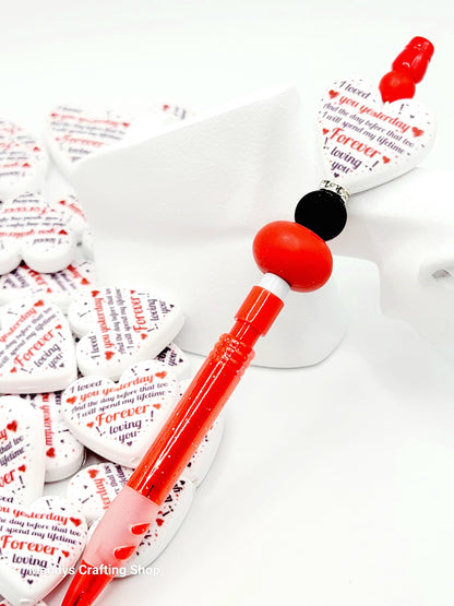Forever Loving You Valentine Heart Focal Bead – Printed Silicone Pen & Keychain Bead (Set of 2)