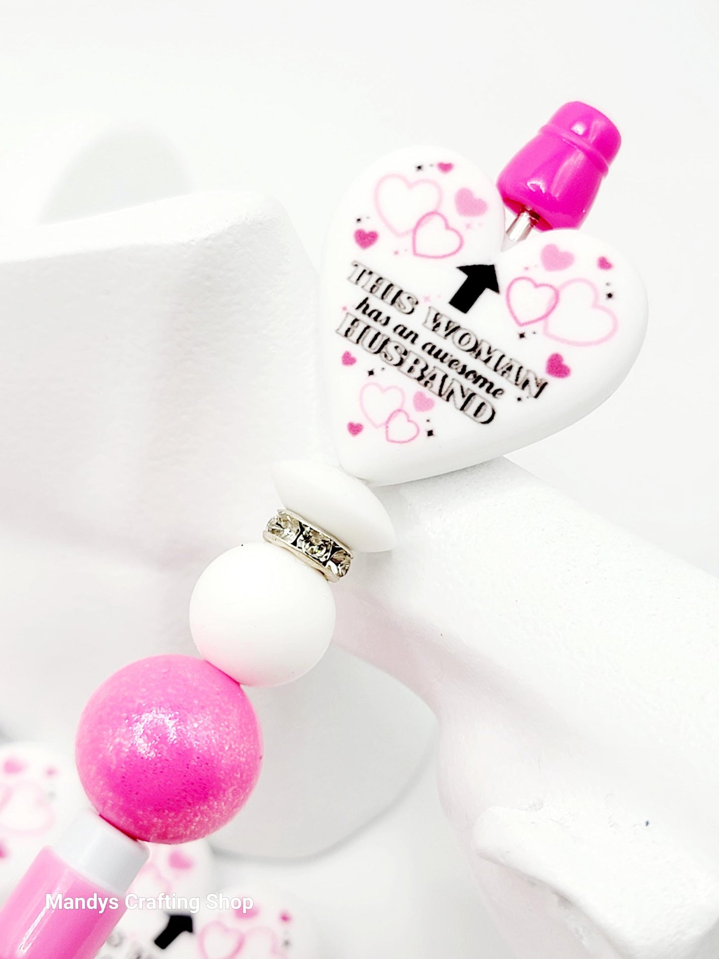 This Woman Has an Awesome Husband Heart Focal Bead – Funny Printed Silicone Pen Bead (Set of 2)