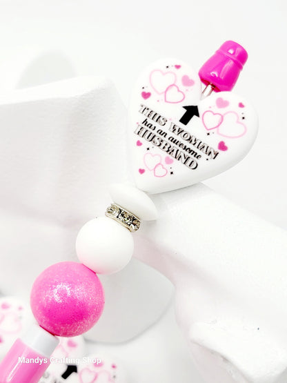 This Woman Has an Awesome Husband Heart Focal Bead – Funny Printed Silicone Pen Bead (Set of 2)