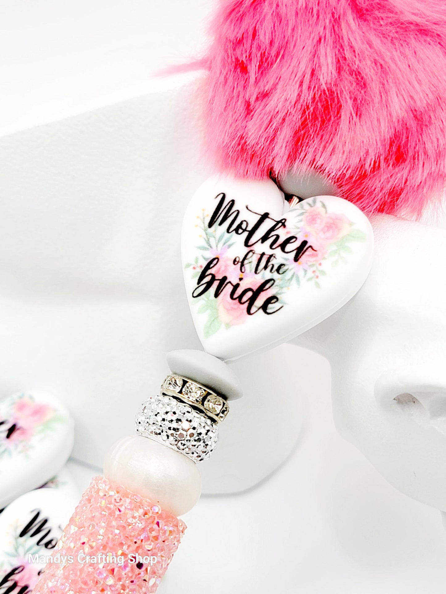 Mother of the Bride Heart Focal Pen Bead – Printed Silicone Bridal Party Gift Bead (Set 1 or 2)