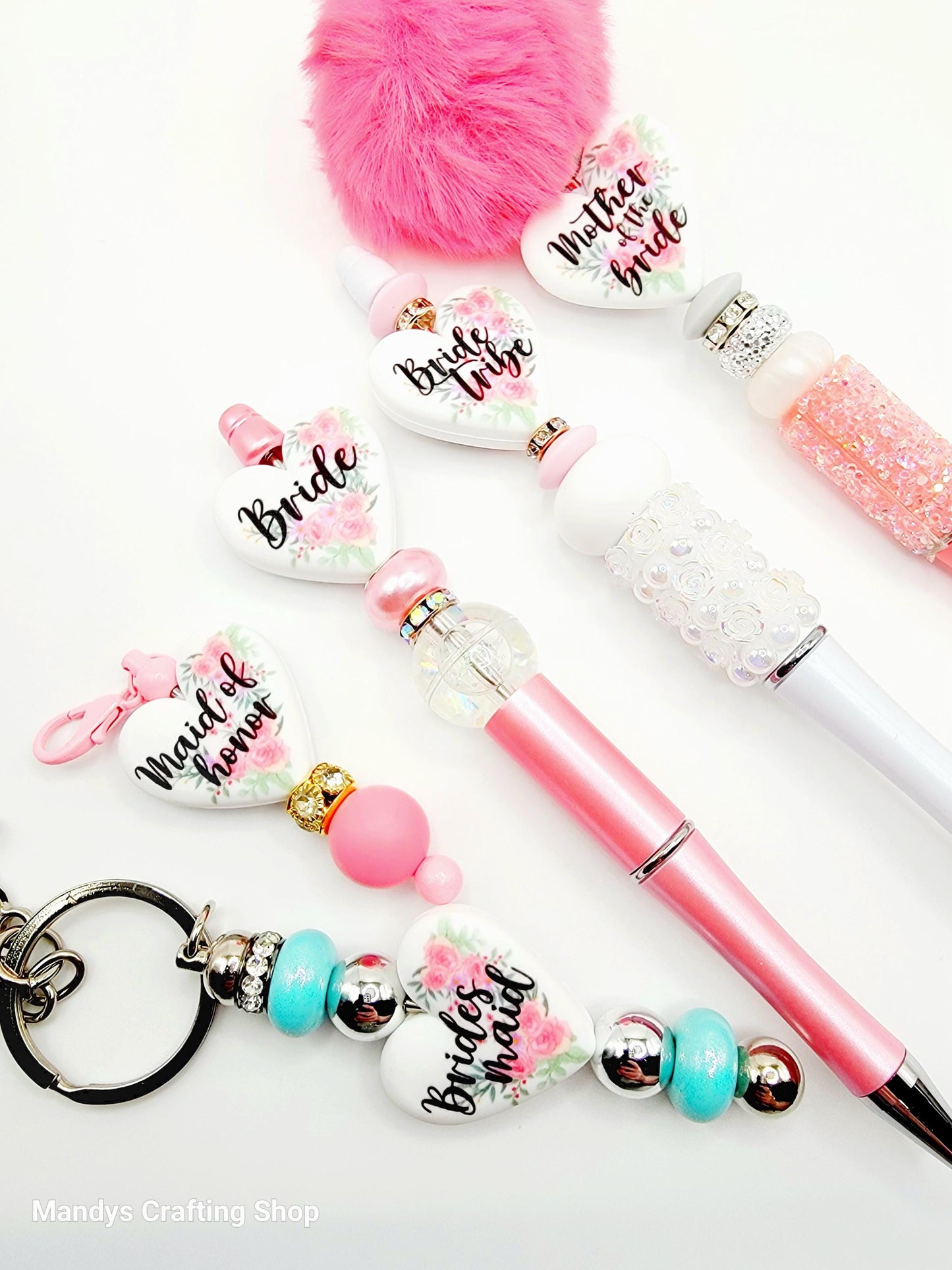 Mother of the Bride Heart Focal Pen Bead – Printed Silicone Bridal Party Gift Bead (Set 1 or 2)