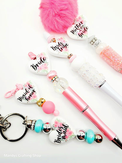 Mother of the Bride Heart Focal Pen Bead – Printed Silicone Bridal Party Gift Bead (Set 1 or 2)
