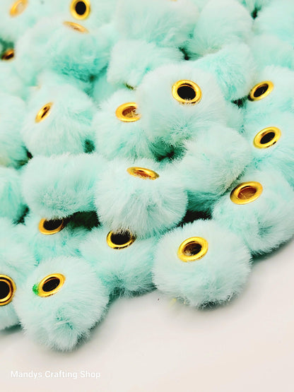 Light Turquoise Faux Fur Beads – Fuzzy Pom Pom Spacer Beads for Pens, Keychains & DIY Crafts (Set of 10)