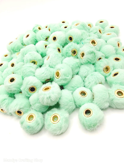 Mint Green Faux Fur Beads – Fuzzy Spacer Beads for Pens, Keychains & DIY Crafts (Set of 10)