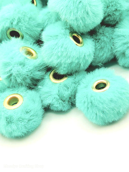 Turquoise Faux Fur Beads – Fuzzy Pom Pom Spacer Beads for Pens, Keychains & DIY Crafts (Set of 10)