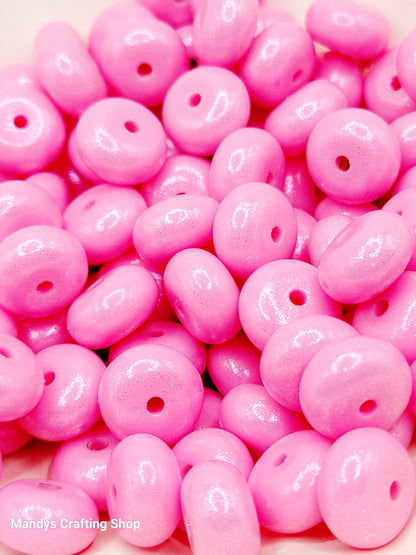 Pink Opal Shimmer Abacus Silicone Beads – 14mm (Set of 10)