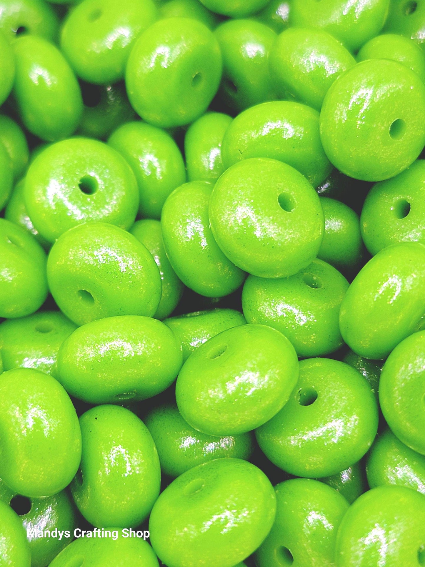 Lime Green Opal Shimmer Abacus Silicone Beads – 14mm (Set of 10)