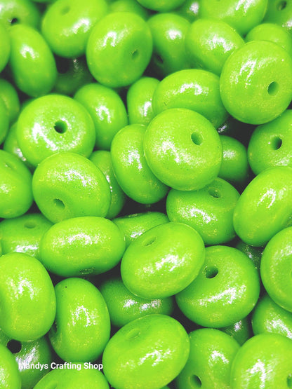 Lime Green Opal Shimmer Abacus Silicone Beads – 14mm (Set of 10)