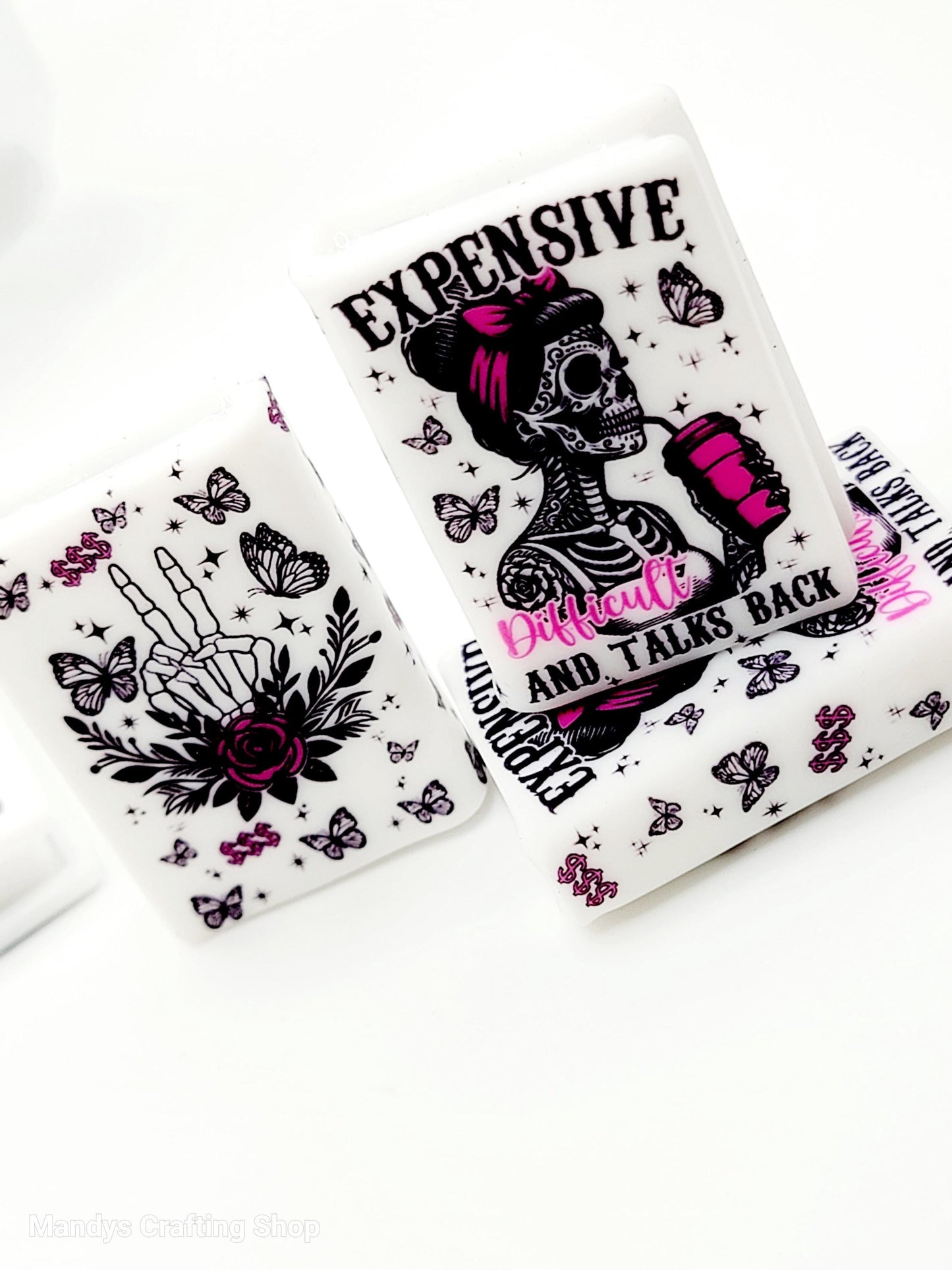 Expensive & Talks Back Skeleton Book Silicone Focal Bead – Funny Journal Pen Bead (Set of 1 or 2)