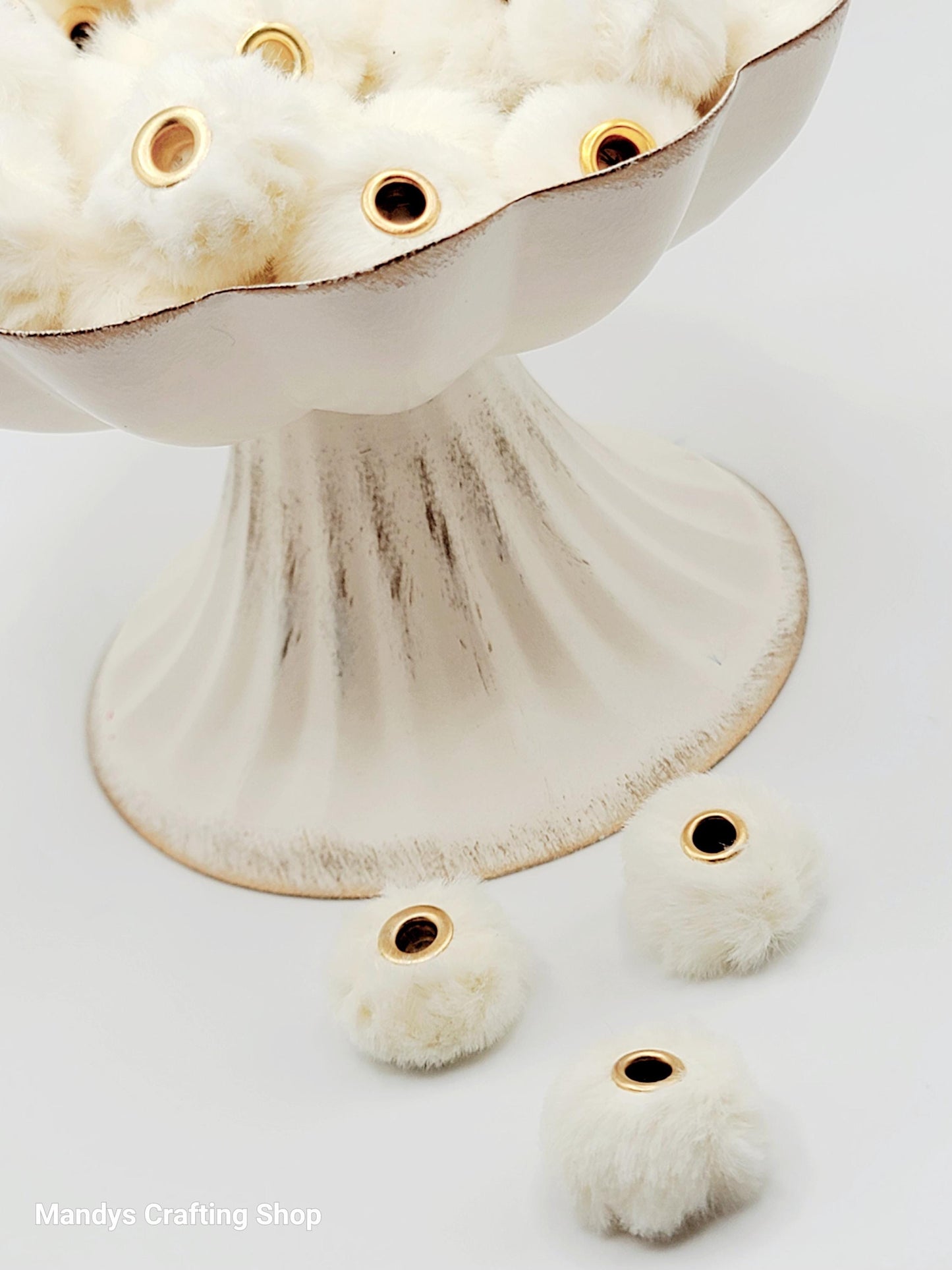 Cream Faux Fur Beads – Fuzzy Pom Pom Spacer Beads for Pens, Keychains & DIY Crafts (Set of 10)