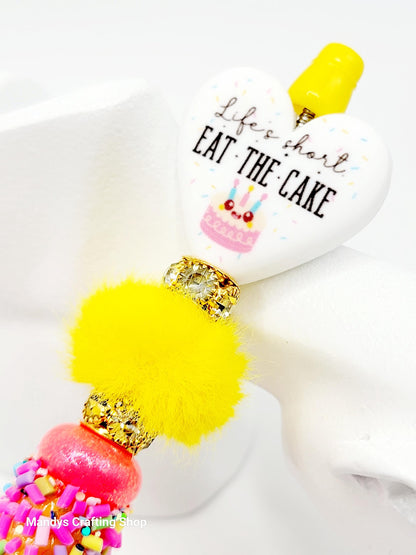 Life’s Short Eat the Cake Heart Focal Bead – Inspirational Birthday Printed Silicone Pen Bead (Set of 2)