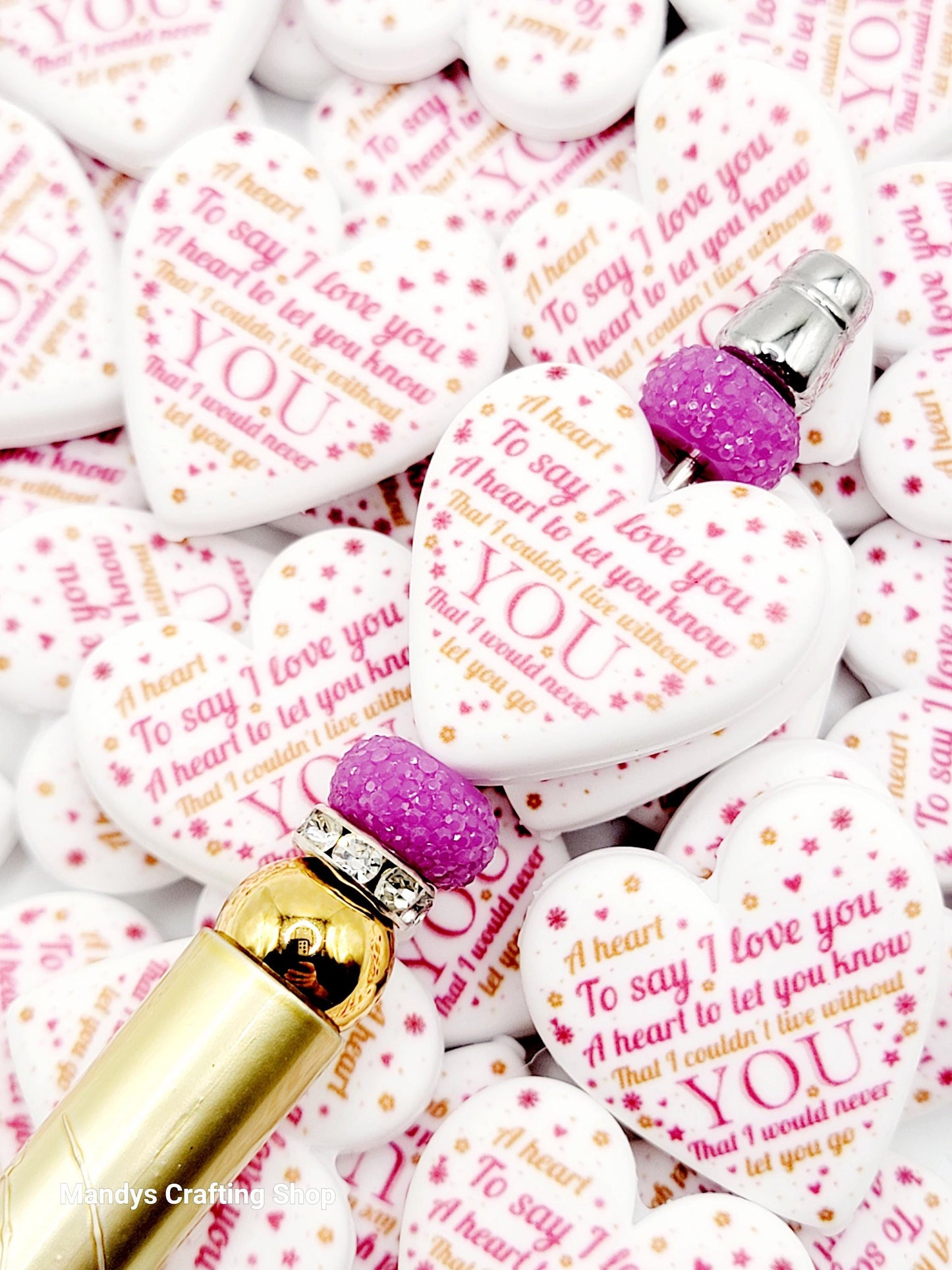 Valentine’s Day Heart Focal Bead – “A Heart to Say I Love You” Printed Silicone Pen Bead (Set of 2)