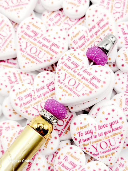 Valentine’s Day Heart Focal Bead – “A Heart to Say I Love You” Printed Silicone Pen Bead (Set of 2)