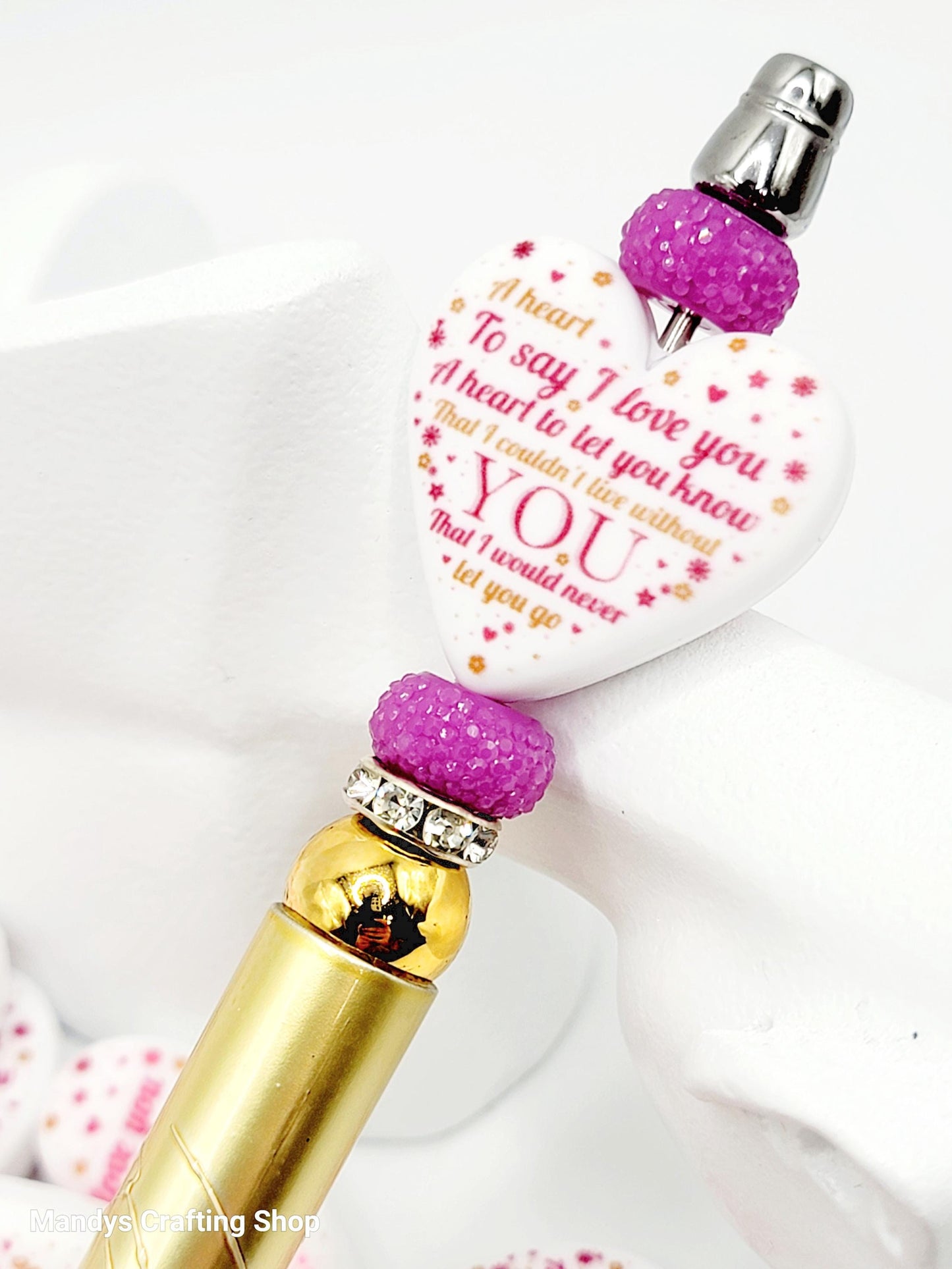 Valentine’s Day Heart Focal Bead – “A Heart to Say I Love You” Printed Silicone Pen Bead (Set of 2)