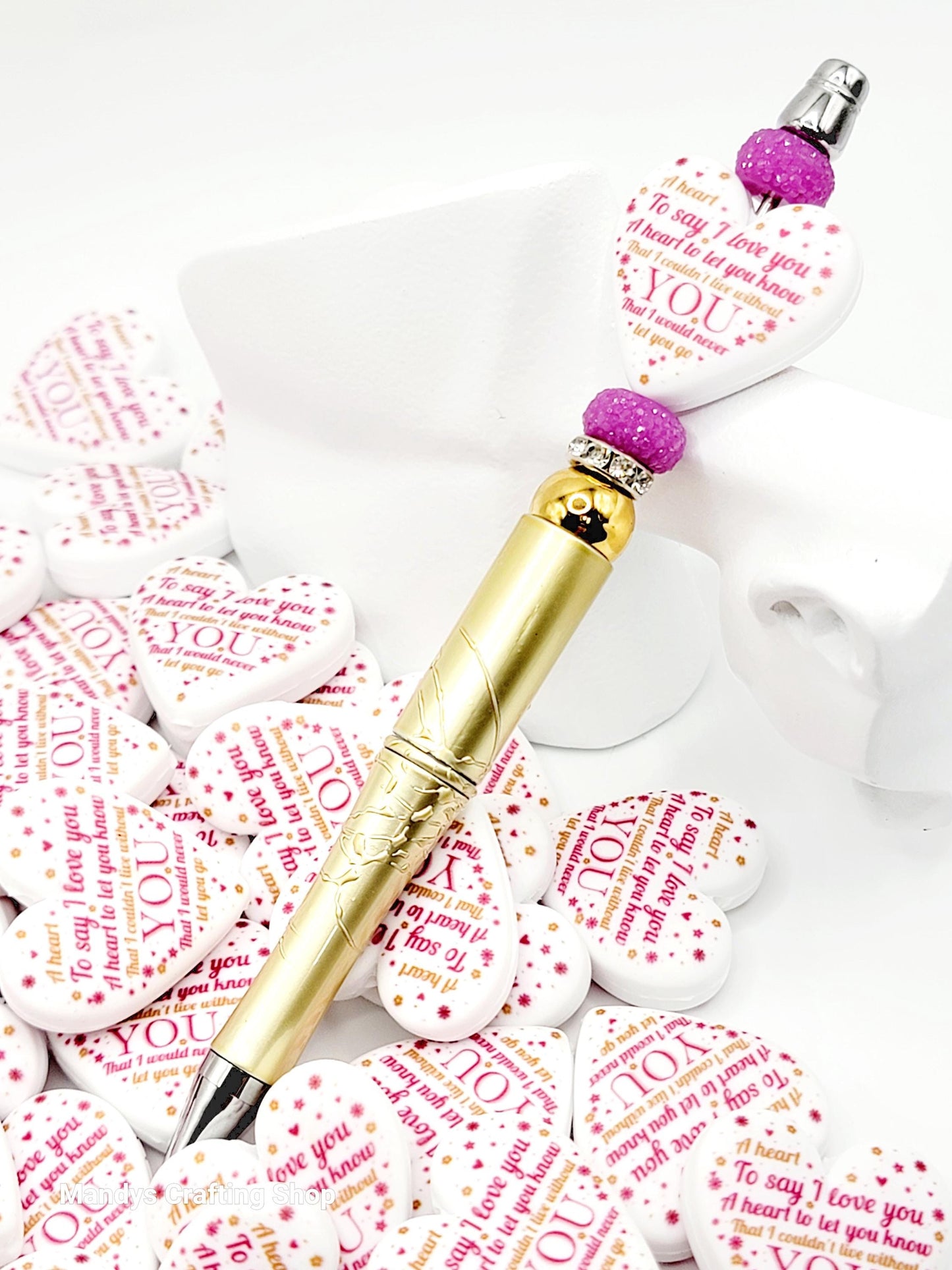 Valentine’s Day Heart Focal Bead – “A Heart to Say I Love You” Printed Silicone Pen Bead (Set of 2)