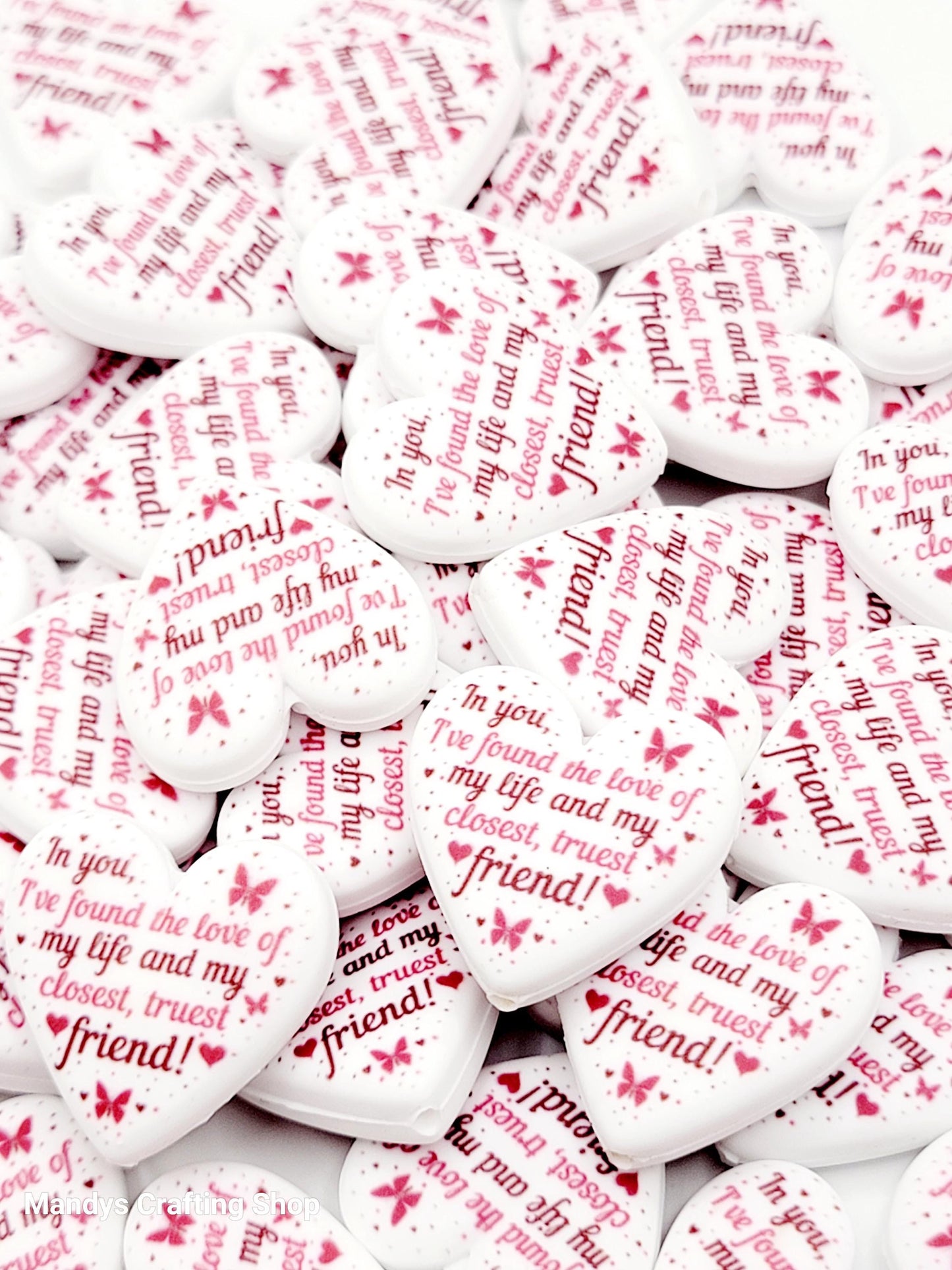 Best Friend Heart Focal Bead – Printed Silicone Pen & Coworker Bead (Set of 2)