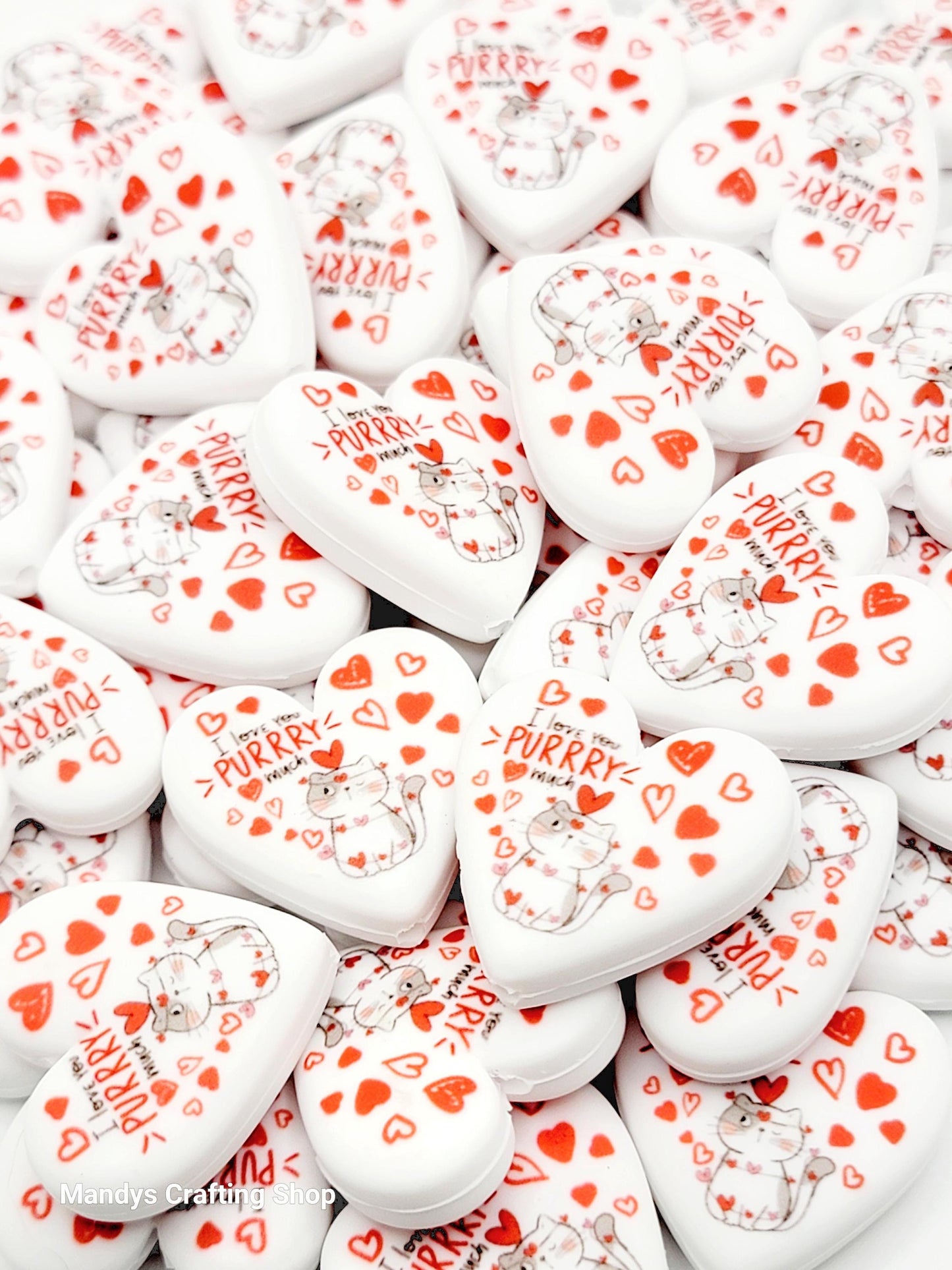I Love You Purrry Much Cat Valentine Heart Pen Bead – Funny Cat Silicone Focal Bead (Set of 2)