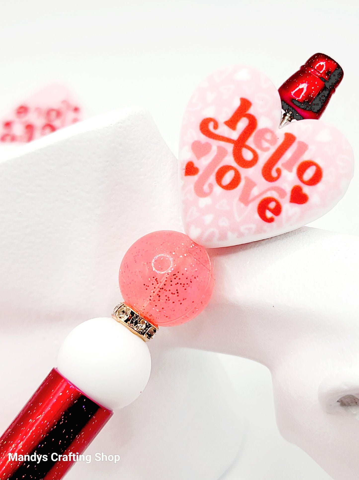 Hello Love Valentine Heart Focal Bead – Printed Silicone Pen & Keychain Bead (Set of 2)