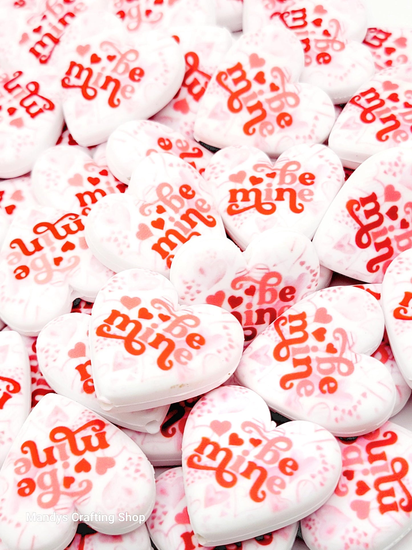 Be Mine Valentine Heart Focal Bead – Printed Silicone Pen & Keychain Bead (Set of 2)