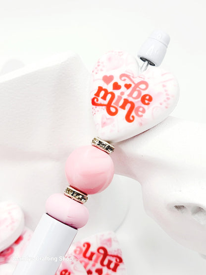 Be Mine Valentine Heart Focal Bead – Printed Silicone Pen & Keychain Bead (Set of 2)