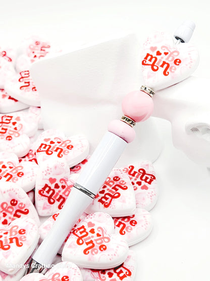 Be Mine Valentine Heart Focal Bead – Printed Silicone Pen & Keychain Bead (Set of 2)