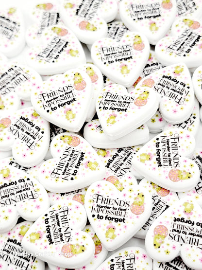 Frog Friends Heart Focal Bead – “Harder to Find, Impossible to Forget” Printed Silicone Pen Bead (Set of 2)