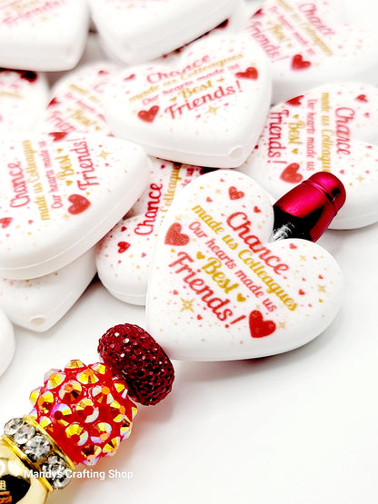 Coworker Heart Focal Bead – “Chance Made Us Colleagues” Printed Silicone Pen Bead (Set of 2)